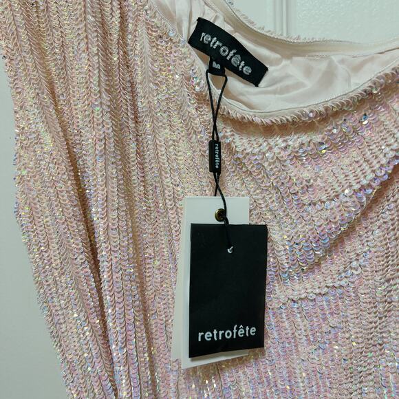 Retrofete Ella One-Shoulder Sequin Ruched Mini Dress M - Picture 4 of 6